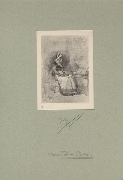 null Felicien ROPS. Young girl at the harpsichord, 1872. Phototype essay, 17.5 x...