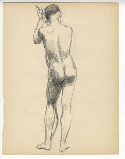 null [GAY INTEREST] Etudes de nus maculins, circa 1930. 12 pencil studio drawings,...