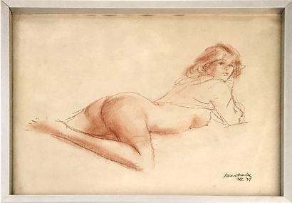 null LASTING [?]. "Do you like my buttocks?", 1979. Drawing with sanguine, 24 x 30...