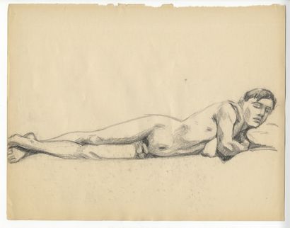 null [GAY INTEREST]. Études de nus maculins, vers 1930. 12 dessins d'atelier au crayon,...