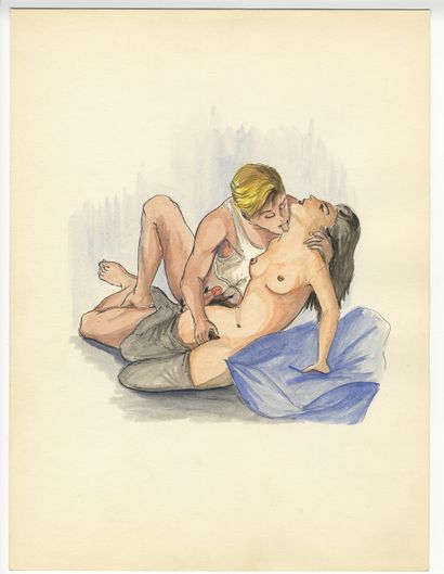 null [Unidentified Artist] Intimacies, ca. 1950. 9 ink and watercolour drawings,...