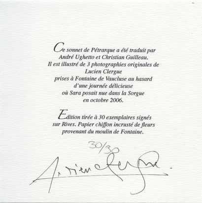 null Lucien CLERGUE - PÉTRARQUE. Sonnet à Laure, Sel que gemme, 2006. "Ce beau sonnet...