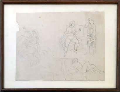 null [Unidentified Artist] 6 scenes of couples and a young woman with her finger,...