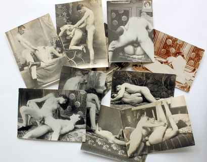 null [CURIOUS, PROSTITUTION] Scenes of couples with decoration, ca. 1920. 10 period...