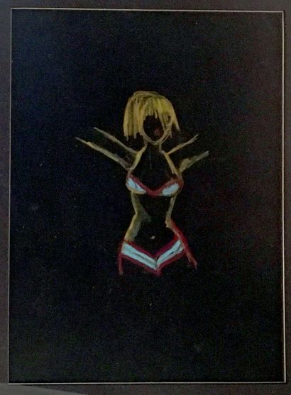 null [Unidentified Artist] A blonde woman's bikini, circa 2005. Pastel on black paper,...