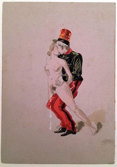 null [ROBERTY] Soldier's daughter circa 1890. 3 watercolours, 15 x 10.5 cm each.