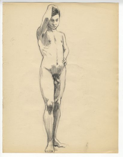 null [GAY INTEREST]. Études de nus maculins, vers 1930. 12 dessins d'atelier au crayon,...