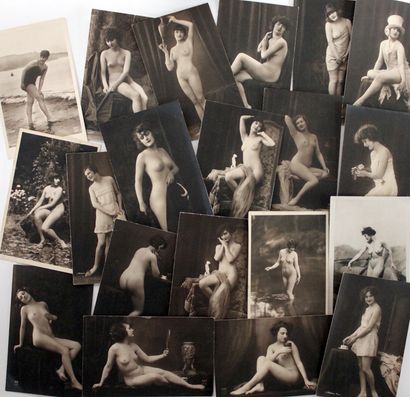 null Julien MANDEL. A. NOYER. Etudes de nu, lingerie circa 1928. 20 period silver...