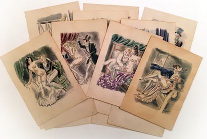 null André COLLOT (1897-1976). 18 dessins originaux aux crayons de couleur et aquarelle,...