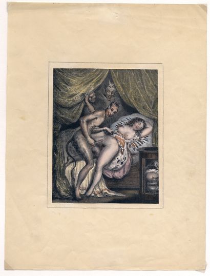 null [LE POITTEVIN]. Diablerie, vers 1840. Lithographie romantique, 14,5 x 11,5 cm....