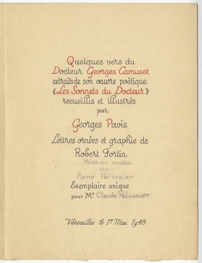 null Docteur Georges CAMUSET - Georges PAVIS. 12 Sonnets. Recueillis et illustrés...