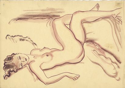 null Alex SZEKELY. [Scènes de lits], vers 1950. 10 dessins à l’aquarelle et au crayon,...