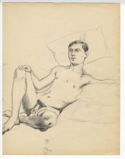 null [GAY INTEREST]. Études de nus maculins, vers 1930. 12 dessins d'atelier au crayon,...