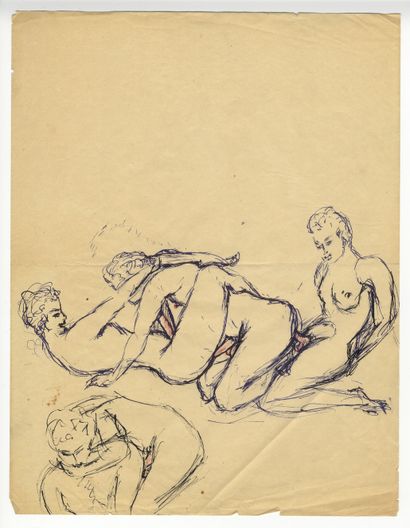 null [GAY INTEREST] Men among themselves, circa 1950. 12 explicit drawings and sketches...