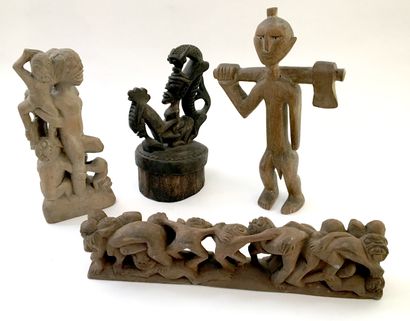 null BALI. Personnages, milieu du xxe siècle. 4 sculptures sur bois, formats div...
