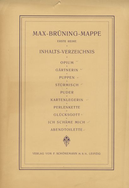 null Max BRÜNING. Map. F. Schönemann, Leipzig, ca. 1920. 8 plates (of 10), publisher's...