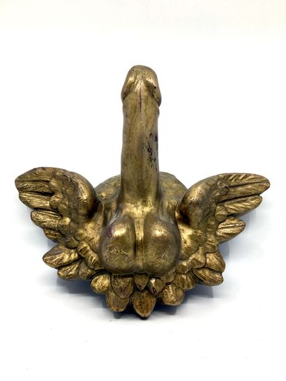 null [BROTHEL?] Winged phallus, first half of the 20th century. Gilded plaster, 33...