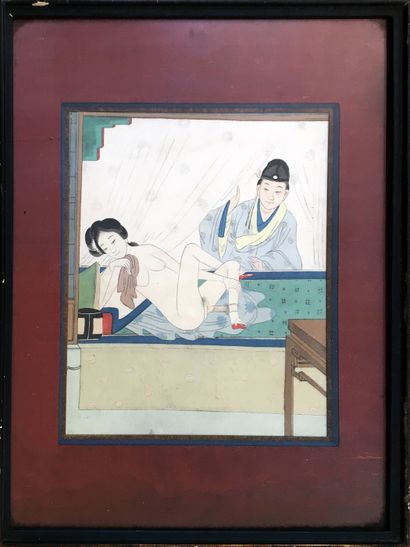 null JAPAN. The Peeping Tom, 20th century. Watercolour on silk, 24 x 20 cm.