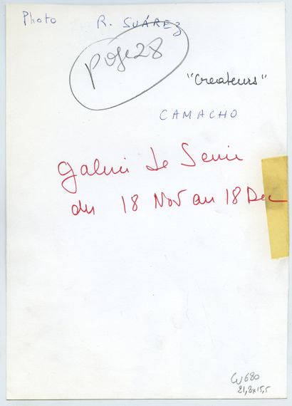 null Jorge CAMACHO (1934-2011), à Paris, peintre, dessinateur, graveur cubain. Épreuve...