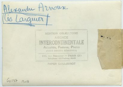 null Alexandre ARNOUX, Léo LARGUIER et André BILLY. Goncourt 1949. Épreuve argentique...