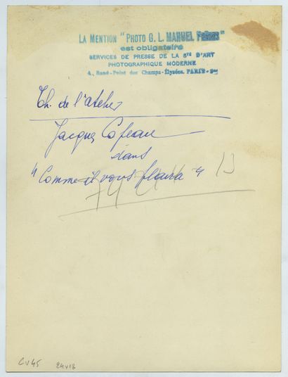 null Jacques COPEAU (1879-1949), critique de théâtre, intellectuel. Épreuve argentique...