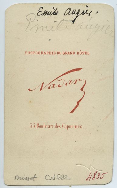 null Émile AUGIER (1820-1889), poète et dramaturge. Épreuve d'époque sur papier albuminé,...