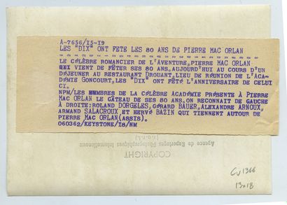null Pierre MAC ORLAN (1882-1970), écrivain. Épreuve argentique d'époque, 13 x 18...