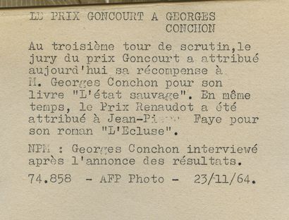 null Georges CONCHON (1925-1990), homme de lettres, réalisateur, à la remise du Goncourt...