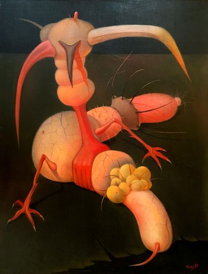 null XILEX. Surrealist composition, 1992. Oil on canvas, 99 x 79 cm. Signed lower...