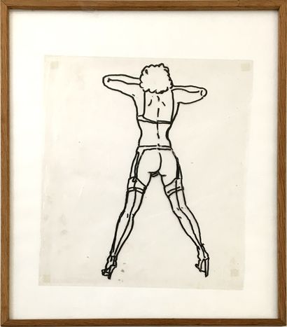 null Robert COMBAS (born in 1957). Naked woman standing from behind. Ink on celluloid,...