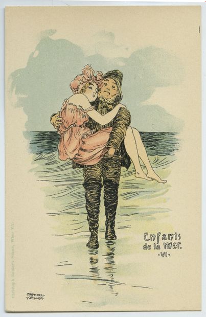 null Raphaël KIRCHNER. Children of the sea, around 1900. Series of 10 postcards,...