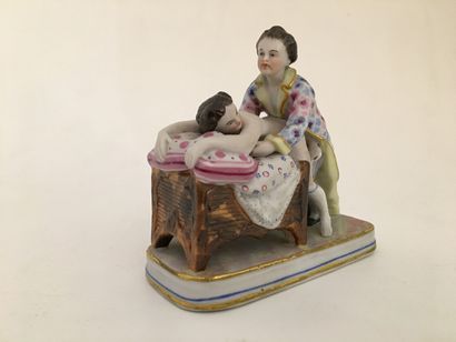 null Unidentified German artist] Marital scene, 19th century. Dresden porcelain biscuit,...