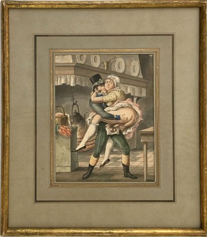 null Unidentified artist]. The Cook and the Coachman, ca. 1850. Original watercolor...