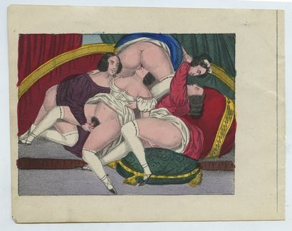 null [Artiste non identifié]. Scènes d'intérieur, vers 1860. 8 lithographies rehaussées...