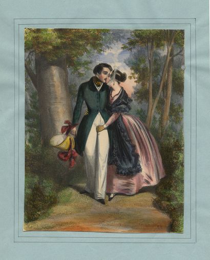 null CURIOSA. [Achille DEVÉRIA et ses amis]. Scènes de genre, vers 1850. 15 lithographies...