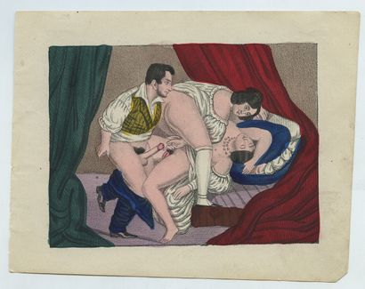null [Artiste non identifié]. Scènes d'intérieur, vers 1860. 8 lithographies rehaussées...