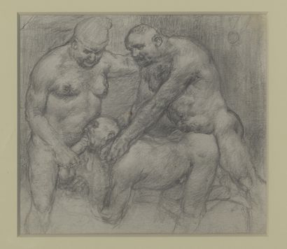 null Antonio PARRAS (1929-2010). The Three Friends, ca. 1980. Original pencil drawing,...
