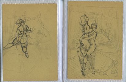 null JIM (1918-1964). Baroness Steel, ca. 1950. 63 preparatory sketches, 14.4 x 10...