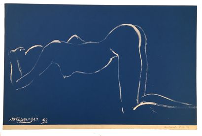 null Jérôme MESNAGER (born in 1961). Study of a female nude, 1998. Gouache on blue...