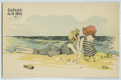 null Raphaël KIRCHNER. Enfants de la mer, vers 1900. Série de 10 cartes postales,...
