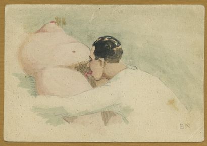 null [GRÈCE] B. N. Les plaisirs, vers 1930. 2 dessins à l'aquarelle, 10,5 x 15,5...