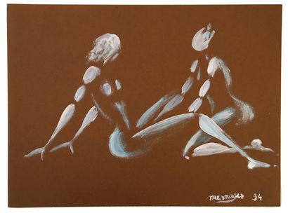null Jérôme MESNAGER (born 1961). Study of Nudes, Preliminary, 1994. Gouache on brown...