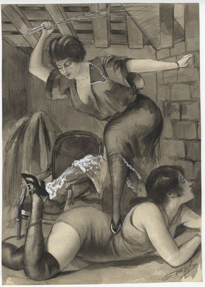 null TOPFER - G. SMIT. Scènes de flagellation, vers 1920-1930. 7 dessins originaux...