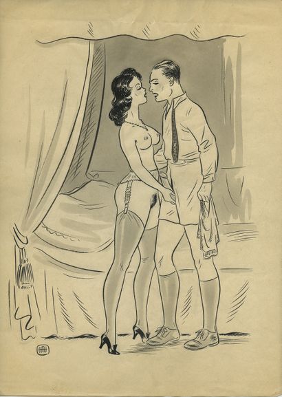null Austrian artist, monogram not identified]. Couples, ca. 1930. 4 original inks,...