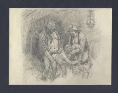 null Antonio PARRAS (1929-2010). The Miners, ca. 1980. Original pencil drawing, 20...