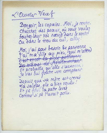 null Pierre LOUŸS. Messaline et divers, circa 1900. 4 handwritten sheets in ink,...