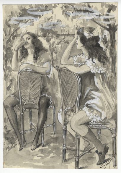 null TOPFER - G. SMIT. Scenes of flogging, ca. 1920-1930. 7 original ink drawings,...
