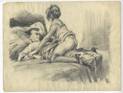 null [Artiste hongrois non identifié]. Vie de couples, vers 1930. 4 dessins au crayon,...