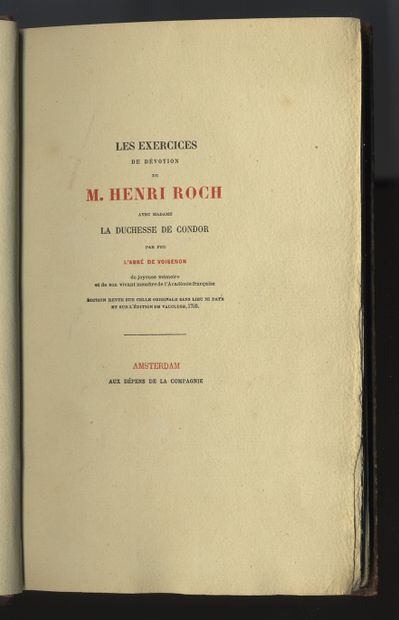 null [Abbé de VOISENON]. Les Exercices de dévotion de M. Henri Roch avec madame la...