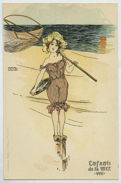 null Raphaël KIRCHNER. Enfants de la mer, vers 1900. Série de 10 cartes postales,...